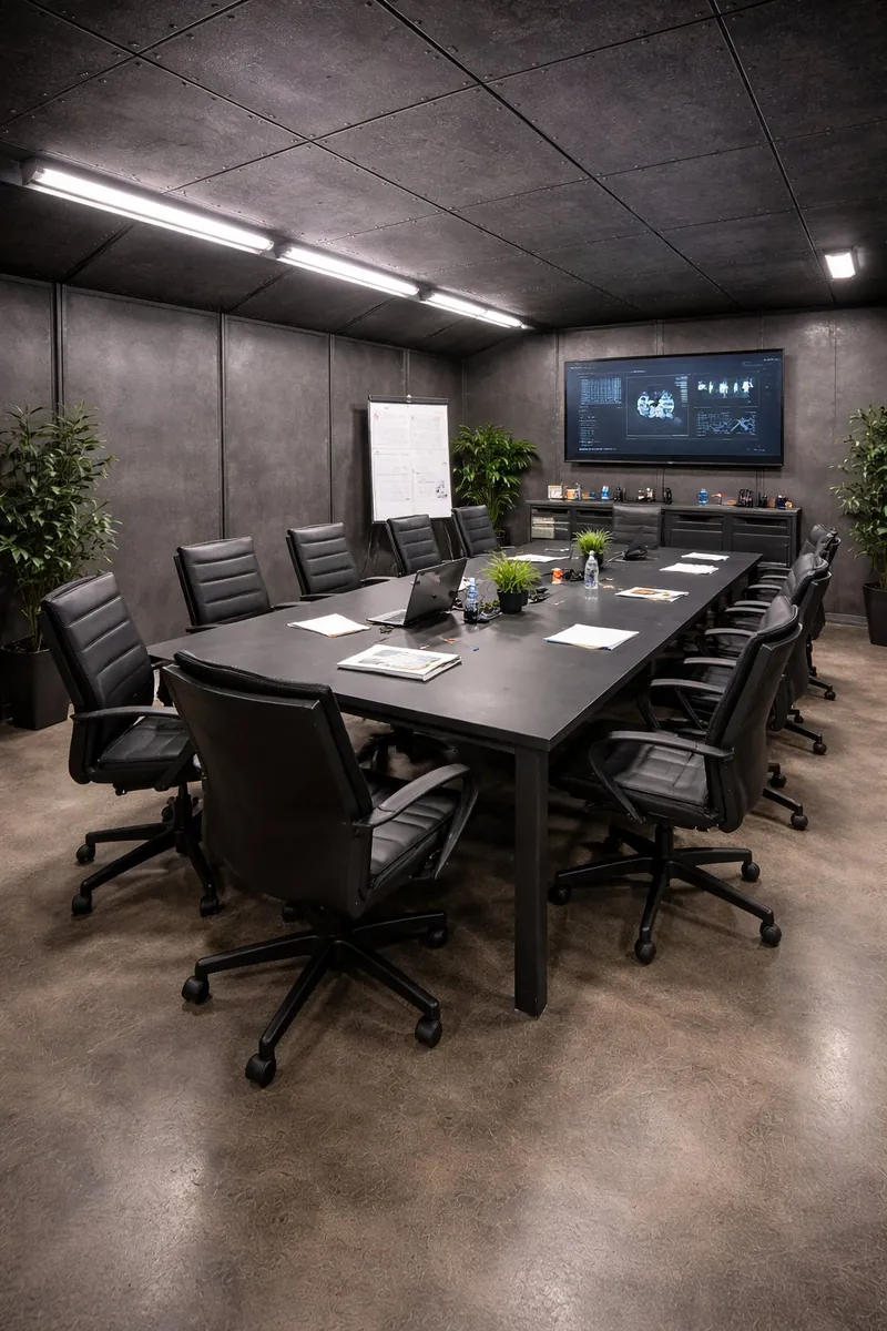 Salle de réunion entièrement aménagée à l'intérieur d'un bunker BAS
